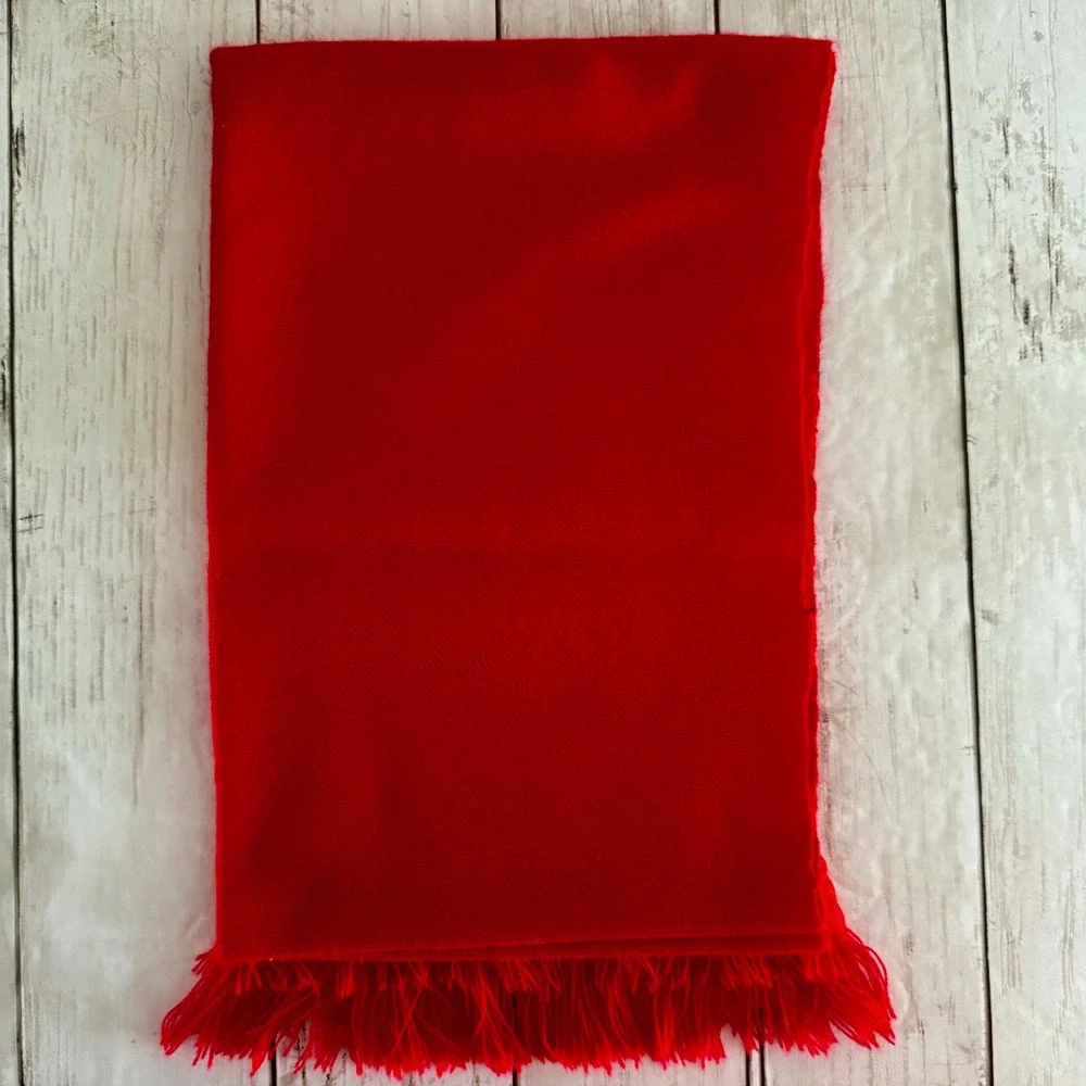 Handwoven Ecuador Red Table Runner with Geometric Folk Border and Fringe Accent